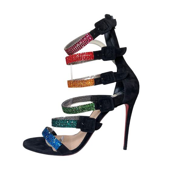 Christian Louboutin Raynibo 100 Crystal Embellished Sandals Rainbow Size EU 38.5 - Picture 4 of 11